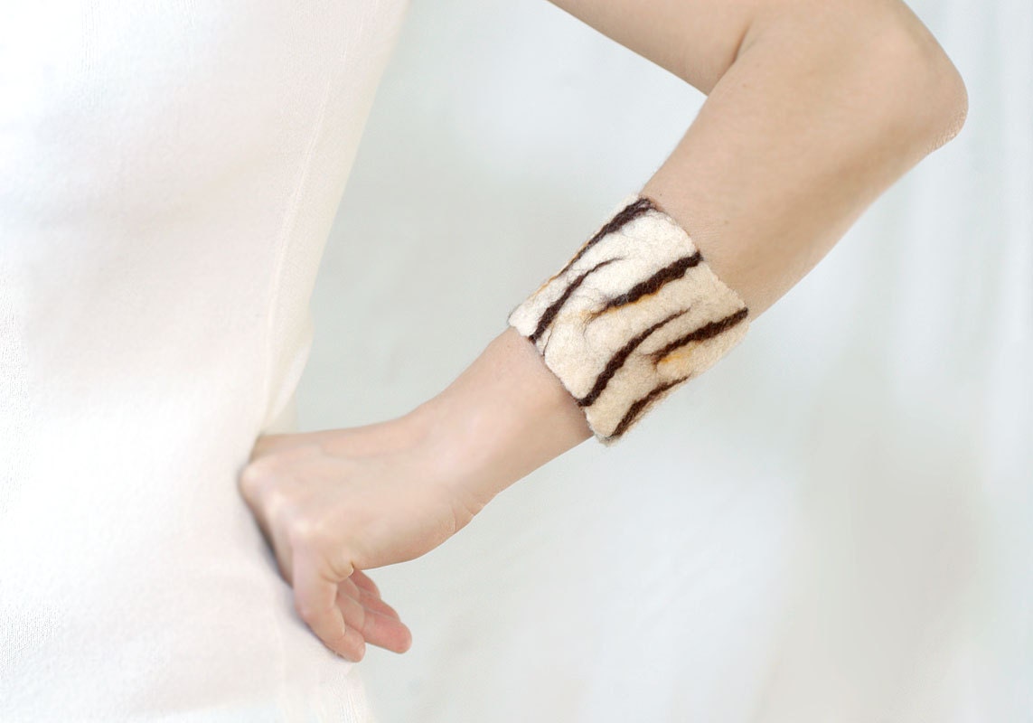 Zebra safari felted cuff bracelet - valentines gifts for her - teamcamelot fpconspiracy ctriangle