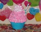 Fake Valentine Cupcake Pink Hearts, Aqua Polka Dot Straws, great Photo Prop, Home Decor, Party Display