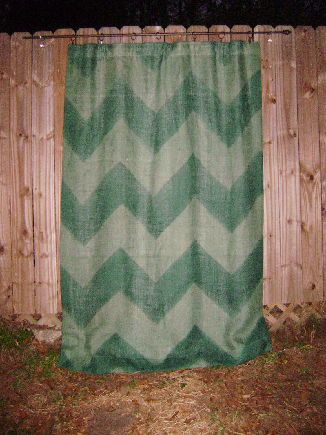 Chevron Burlap Green Curtains & Drapes 55inW x 84in -108inL