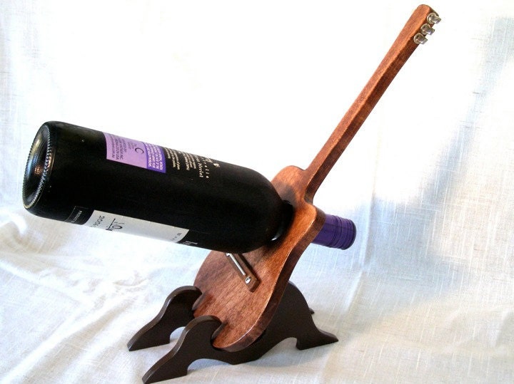 Wooden Wine Bottle Holder, Guitar Design Original