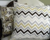 Decorative Pillow Cover - Chevron Stripe - Gray, Brown and Khaki - 18" Square