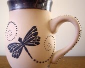 Dragonfly Stoneware Coffee Mug - 12 Ounce Stoneware Cup - Black Dragonflies Stoneware Piping - RobinHarley64 Dragonfly Stoneware Coffee Mug - 12 Ounce Stoneware Cup - Black Dragonflies Stoneware Piping - RobinHarley64