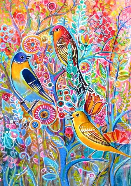 Beautiful birds on the tree-Print from my original watercolor by Tatiana Oles