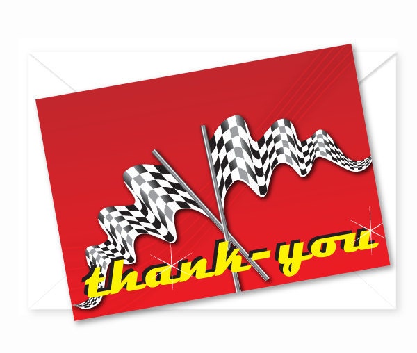 Race Car Birthday Party Thank You Card