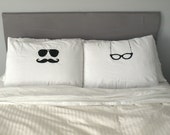 His and Hers Pillows, Cool Pillow Cases, Glasses Pillow, Unique Pillow Case Set, Love Pillow Cases