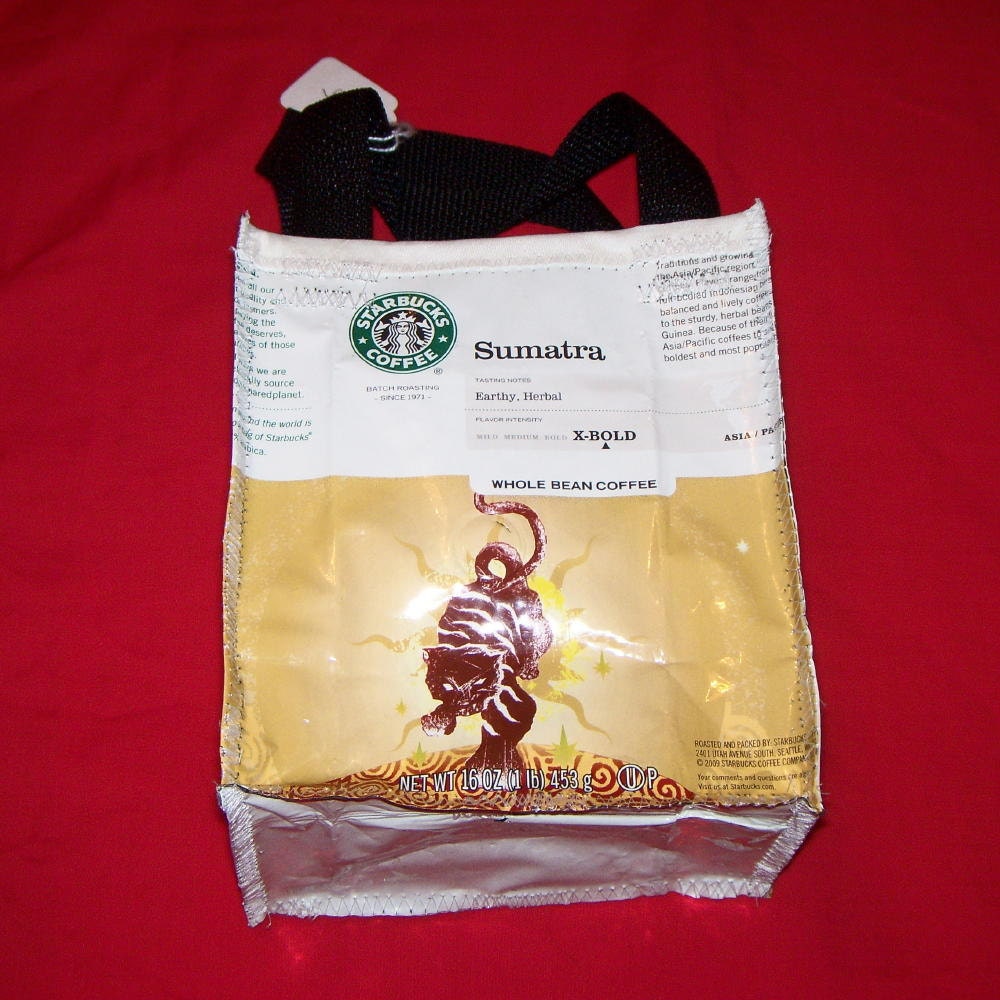 Recycled Coffee Bag Purse or Lunch Bag made with Recycled STARBUCKS Coffee bags repurposed
