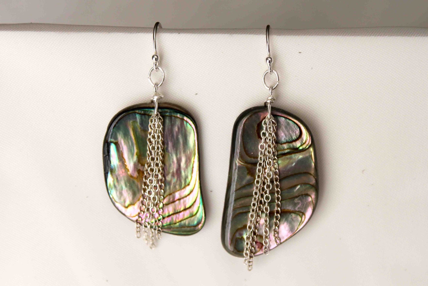 Abalone Shell and Silver Chain Earrings