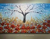 ORIGINAL Abstract flower tree Painting Landscape treescape big textures 36x24 Modern Contemporary art  by OTO
