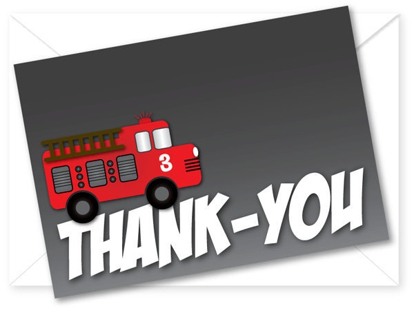 Fire Fighter Birthday Party Thank You Card