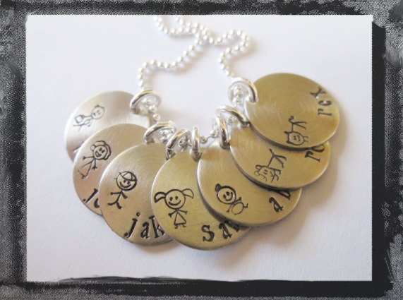 Personalized Jewelry - Hand Stamped Necklace - Stick Figure Family Charms