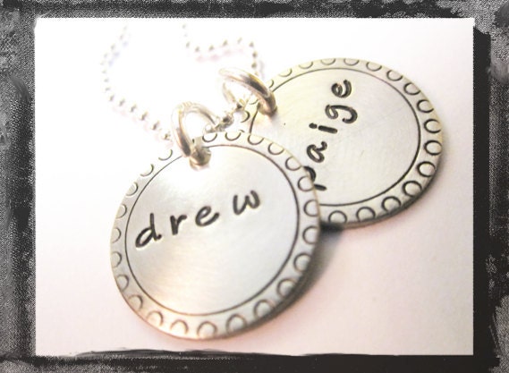 Personalized Jewelry - Hand Stamped Necklace - Dotted Border Charms