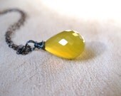 Yellow Opal Briolette, Oxidized Silver Necklace