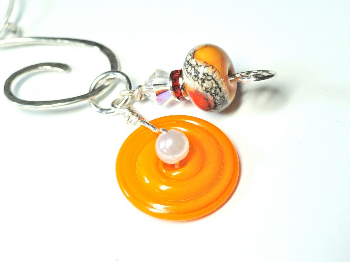 Orange Tangerine Sherbert Pendant With  Silver Charm Holder &  Chain