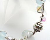 Icy Aqua Artic Blue Lampwork & Dichroic Bead Wire Wrapped Bracelet