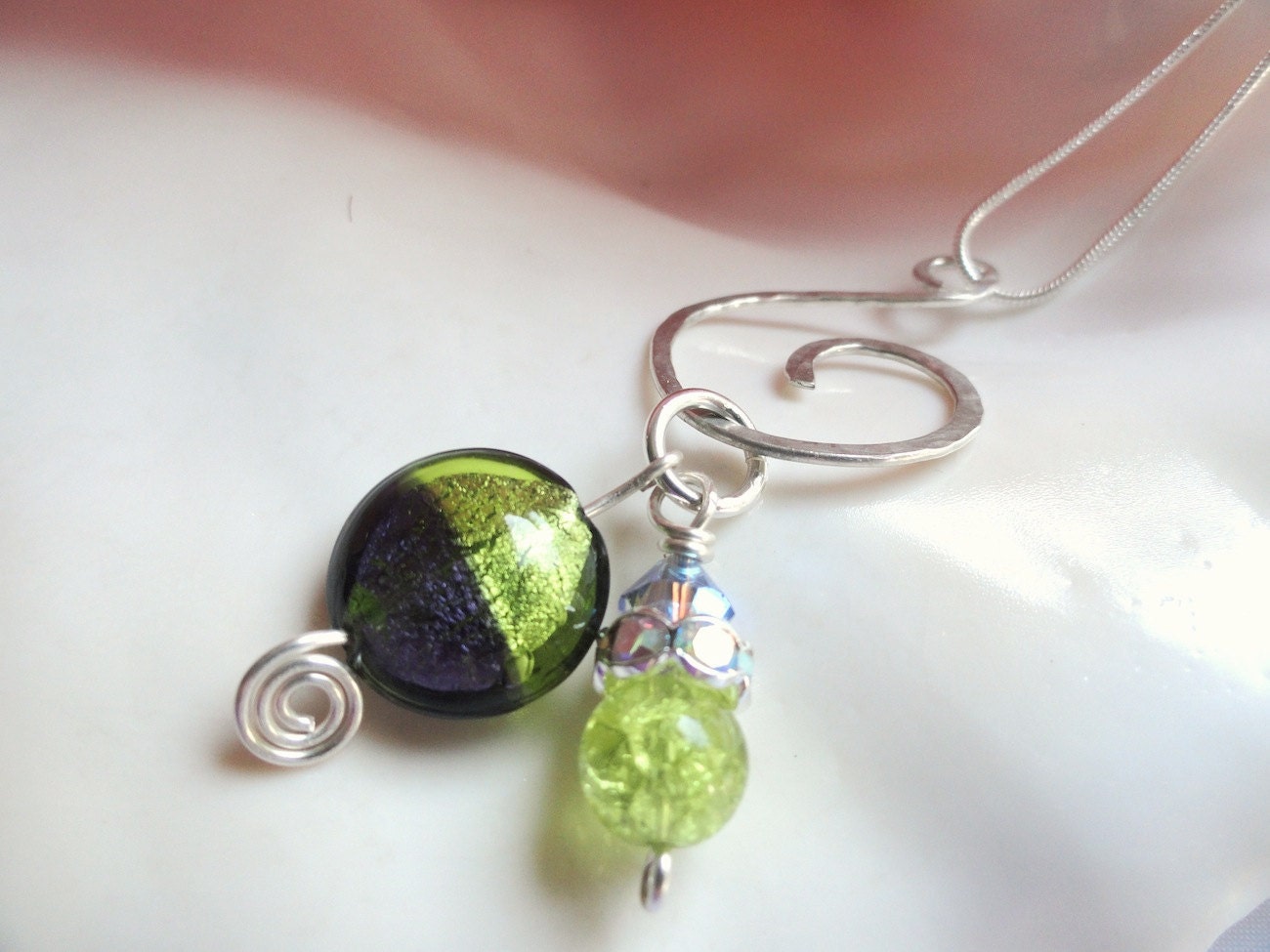 Lime and Grape Venetian Bead Pendant Charm Interchangeable