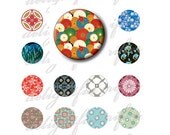 Collage Sheet 1 inch circles Floral Geometric Japanese - PDF File