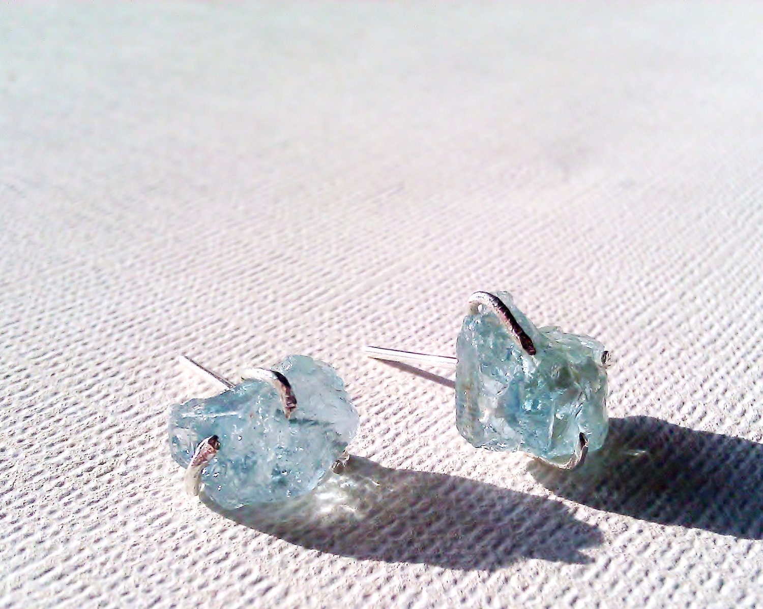 Prong Set Raw Aquamarine Earrings