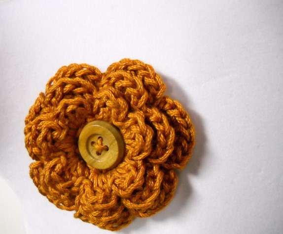 Crocheted Scarf Pin Lapel Pin Hair Clip in Rust