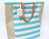 Striped Tote in Turquoise and White French Stripes - tullerie