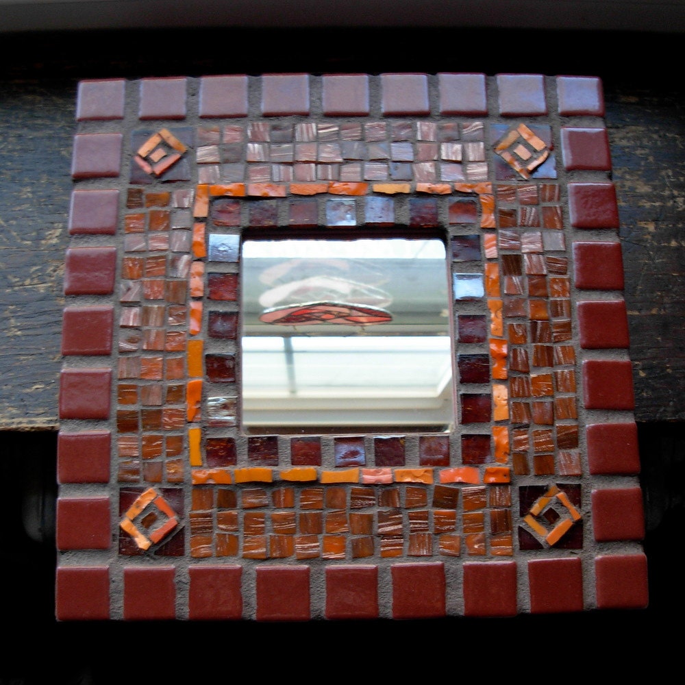 Mosaic Mirror in Red Brown and Orange