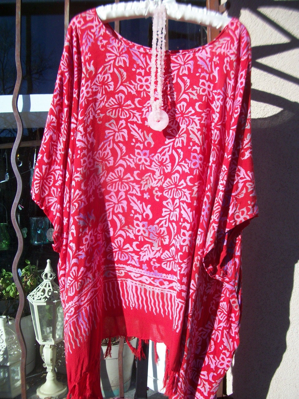 Red and Pink Plus Size Rayon Tunic