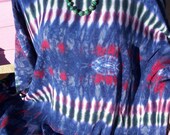 Easter Day Special Combo" Blue Multi Tye Dye and Batik Rayon Plus Size Tunic & Vintage African Malachite Bead Necklace