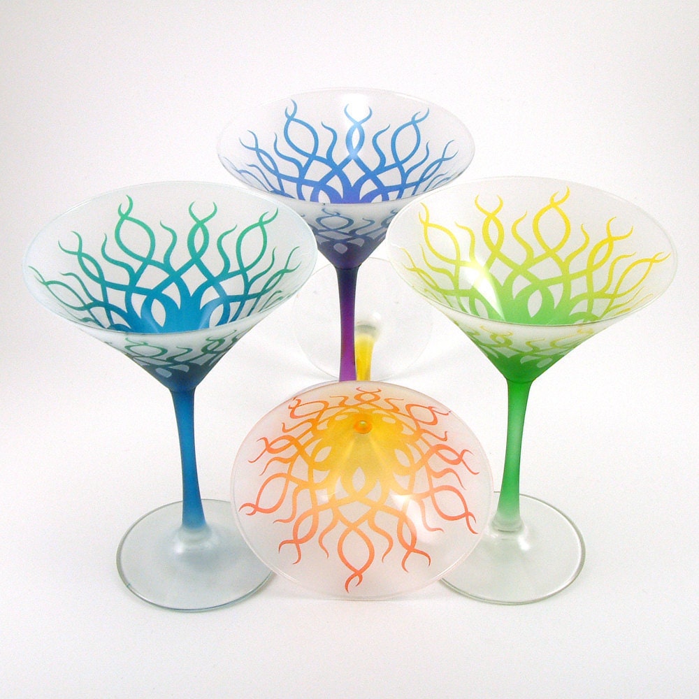 Martini Glasses - Strands - Custom Painted Set of 4