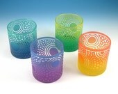 Etched Glass Tumblers with Bullseye Sun design - Set of 4 - Custom Painted