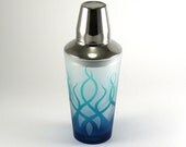Cocktail Shaker - Strands - Green and Blue - Custom Painted and Etched
