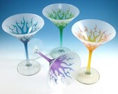 Etched Glass Martinis - Tribal Flames - Custom Painted Set of 4