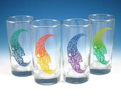 Etched Glass Tall Tumblers with Tattooed Moon design - Set of 4 - Custom Painted
