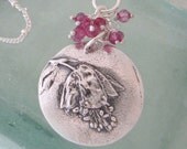 Natural Pink Honeysuckle in Fine Silver (.999) with Pink Quartz