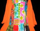 Hand painted tunic with orange sides upcycled