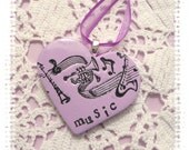 Music Heart Ornament Valentine's Day Lavender - handmade polymer clay home decor