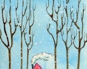 Original ACEO Painting -- Snowed in and happy
