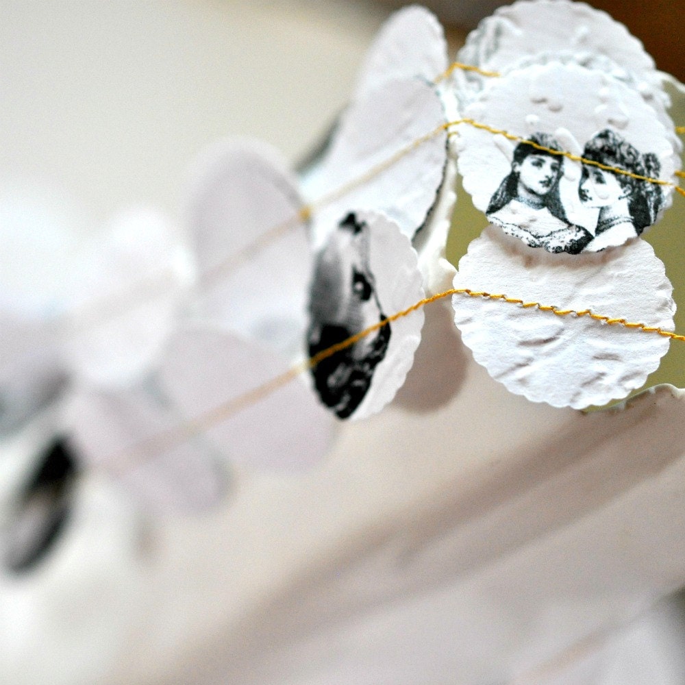 The Valentines Love  Paper Garland White Embossed