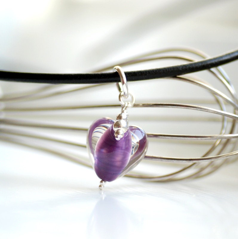 Pendant Necklace, Purple Glass Heart and Sterling Silver - My Daughter