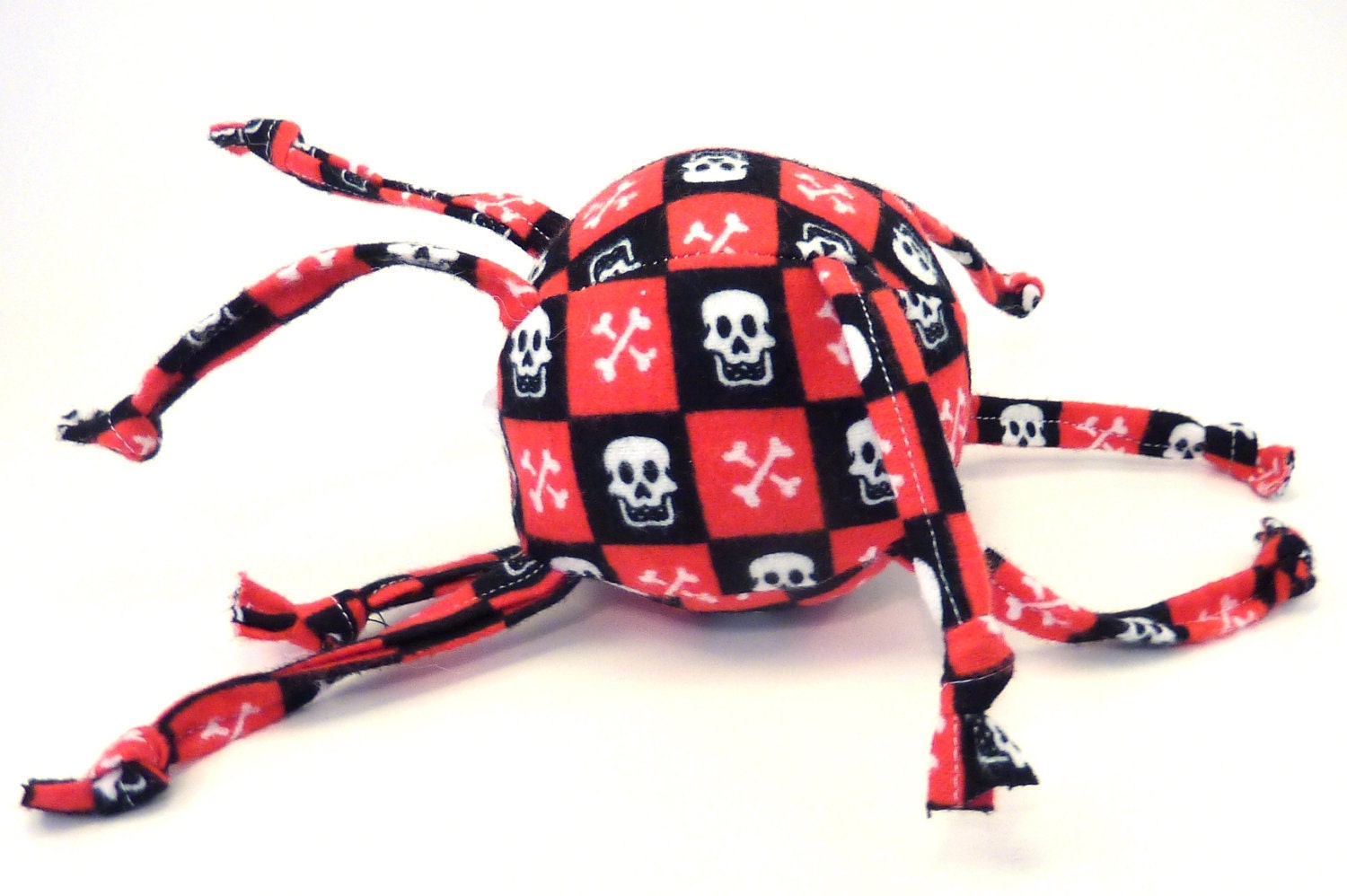 Unique Baby toy - Soft ball with strings - Pirate Skulls and Crossbones - Red and Black