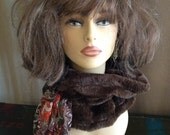 Brown Velboa Faux Fur scarf / neck warmer-  silky soft faux fur with removable / interchangeable scarf insert