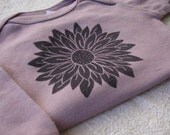 Linocut Flower Onesie, Hand-Dyed, Hand-Printed, 0 to 3 Month Size