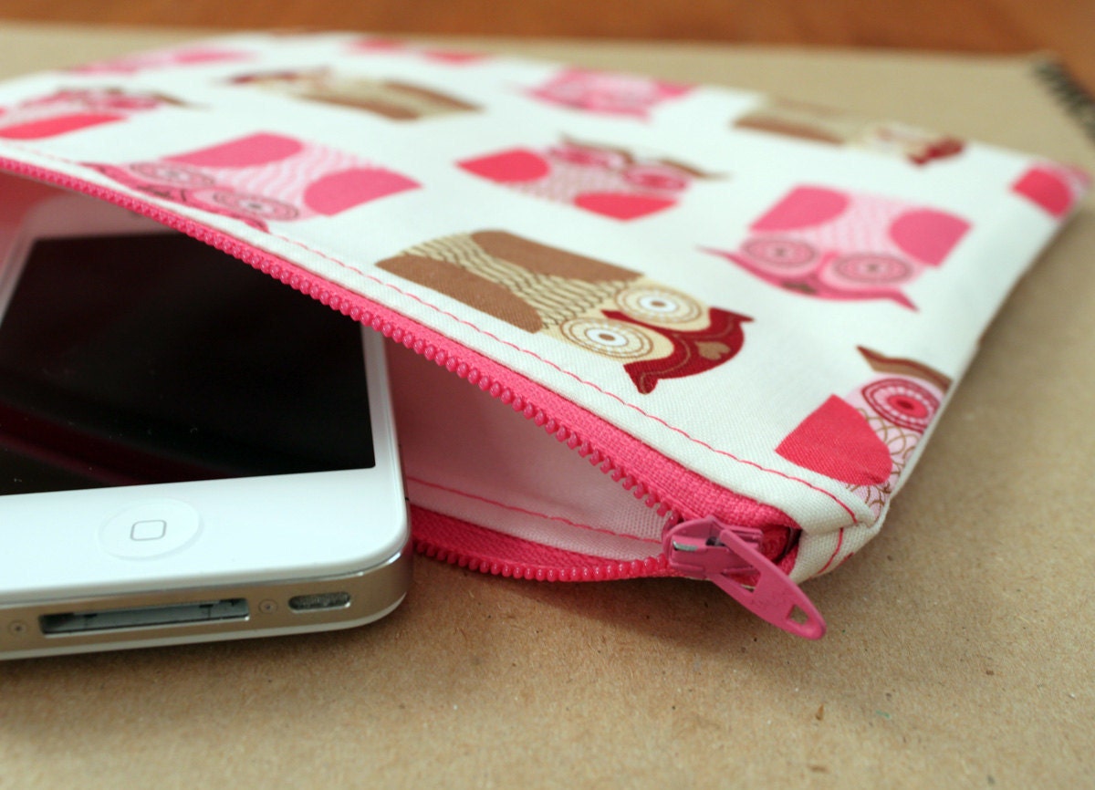 Pink Owls Cotton Zipper Bag 8"