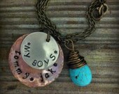 Multi Metal Hand Stamped MY BOYS necklace wrapped magnesite charm
