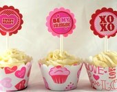 Valentine Cupcake Toppers for Valentine Party in Pink and Red