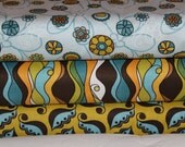 1 yard Bundle of Lola's Posies - Small Floral - Stripes - Whimsy Leaf - Blue - Riley Blake - 3 yds total