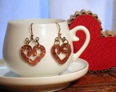 Valentine Earrings Rough-Hammered Copper Hearts and Recycled Staples