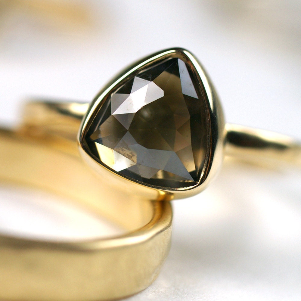 Rose Cut Deep Golden Brown Diamond Trillion - One Of A Kind