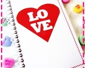 LOVE - HAPPY VALENTINE'S Day - Red Heart Mini Jot and Go Recycled Notebook / Upcycled Journal Card - Eco-Friendly with Envelope
