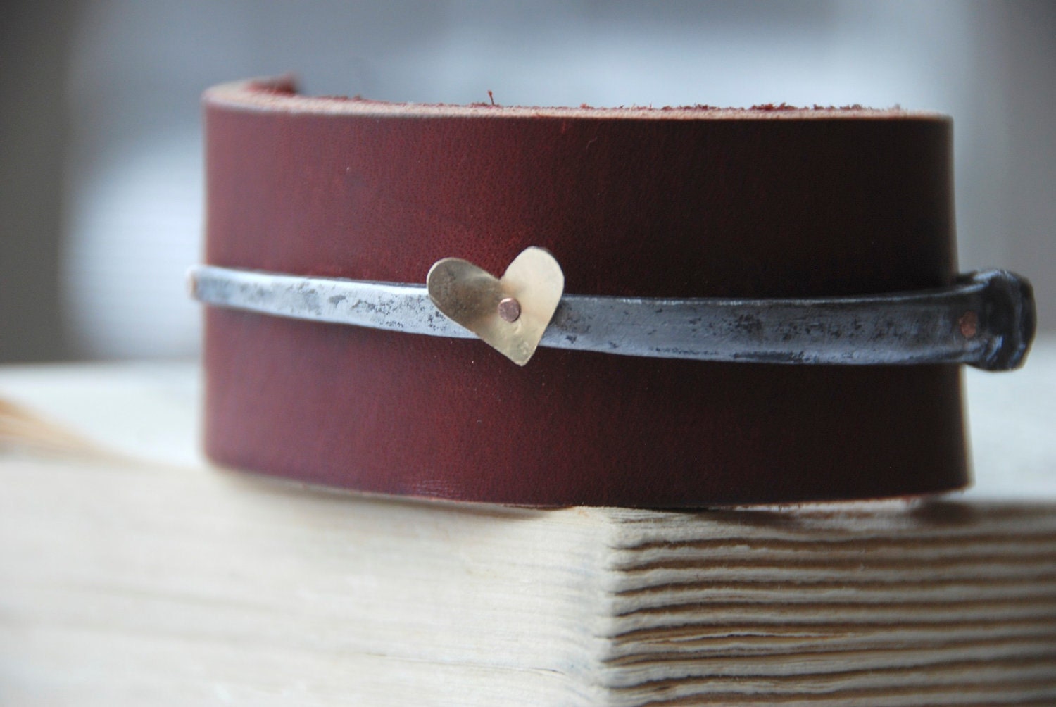 Heart Bracelet Antique Barn Nail And Leather Cuff Mothers Day Gift