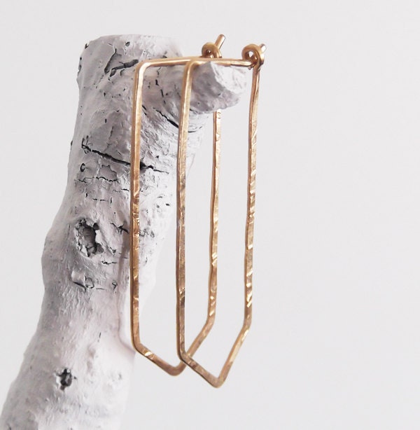 no. 430 - hammered brass quartz hoop earrings