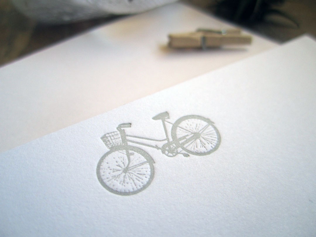 bicycle letterpress notecards - set of 5 flat cards